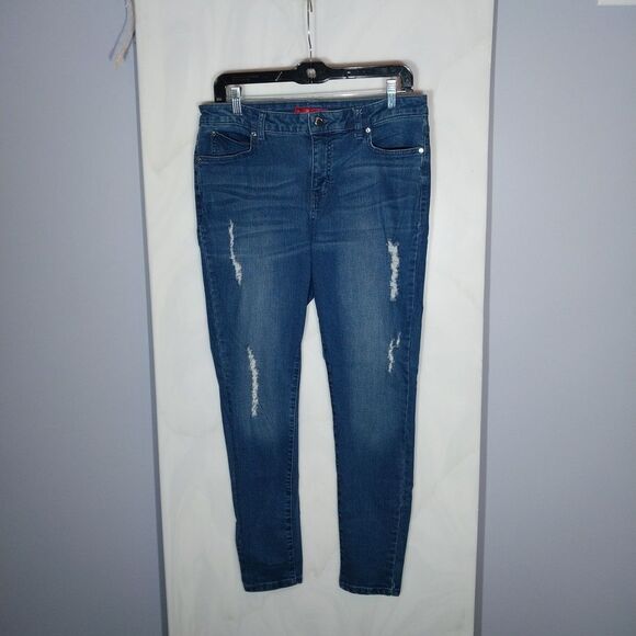 Jennifer Lopez Jeans Sz 12 Blue Denim Stretch Distressed Skinny Leg Mid Rise - Picture 1 of 6